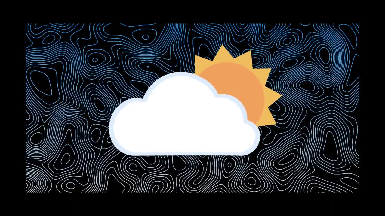 Animation of cloud and sun emoji digital icon on patterned background