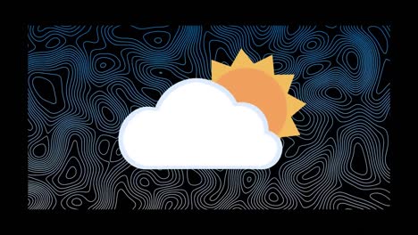 Animación-Del-Icono-Digital-Emoji-De-Nube-Y-Sol-Sobre-Fondo-Estampado