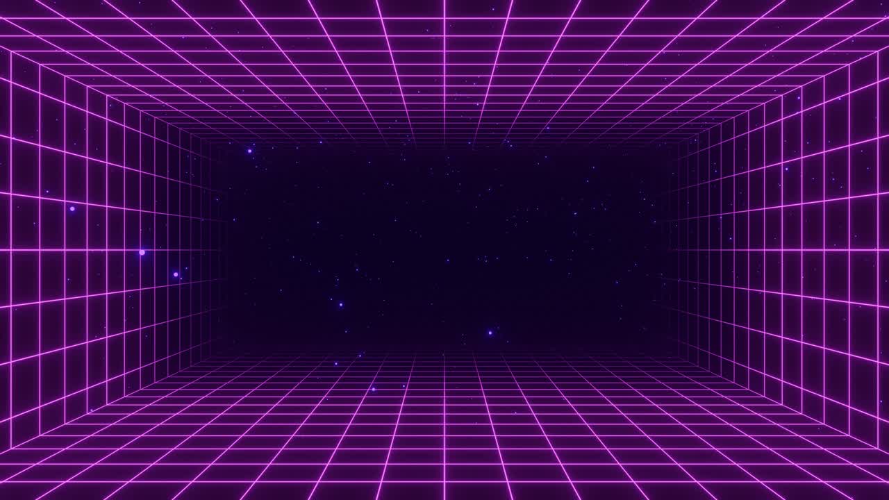 Retro wave sunset on the background of neon mountains landscape.