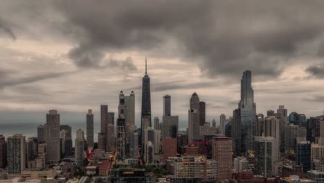 chicago aerial view hyperlapse from west with dramatic clouds