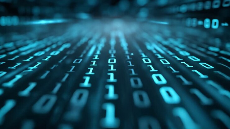 Binary code stream on digital screen