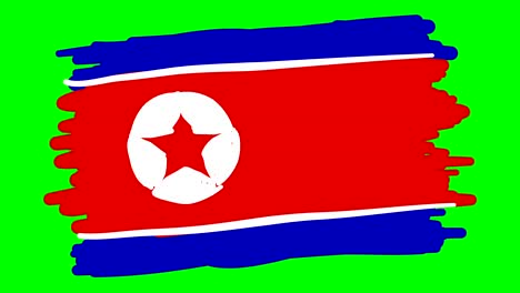north korea flag drawing on green screen isolated whiteboard