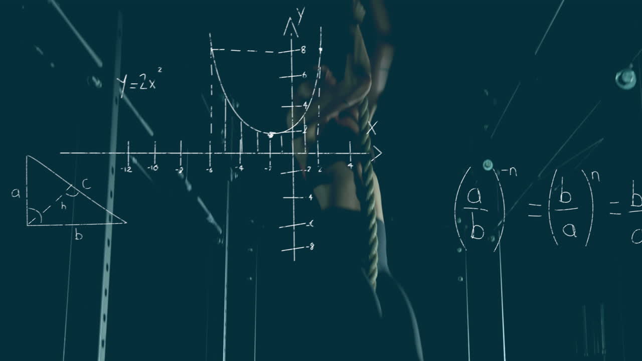 Girl workout over mathematical equations.