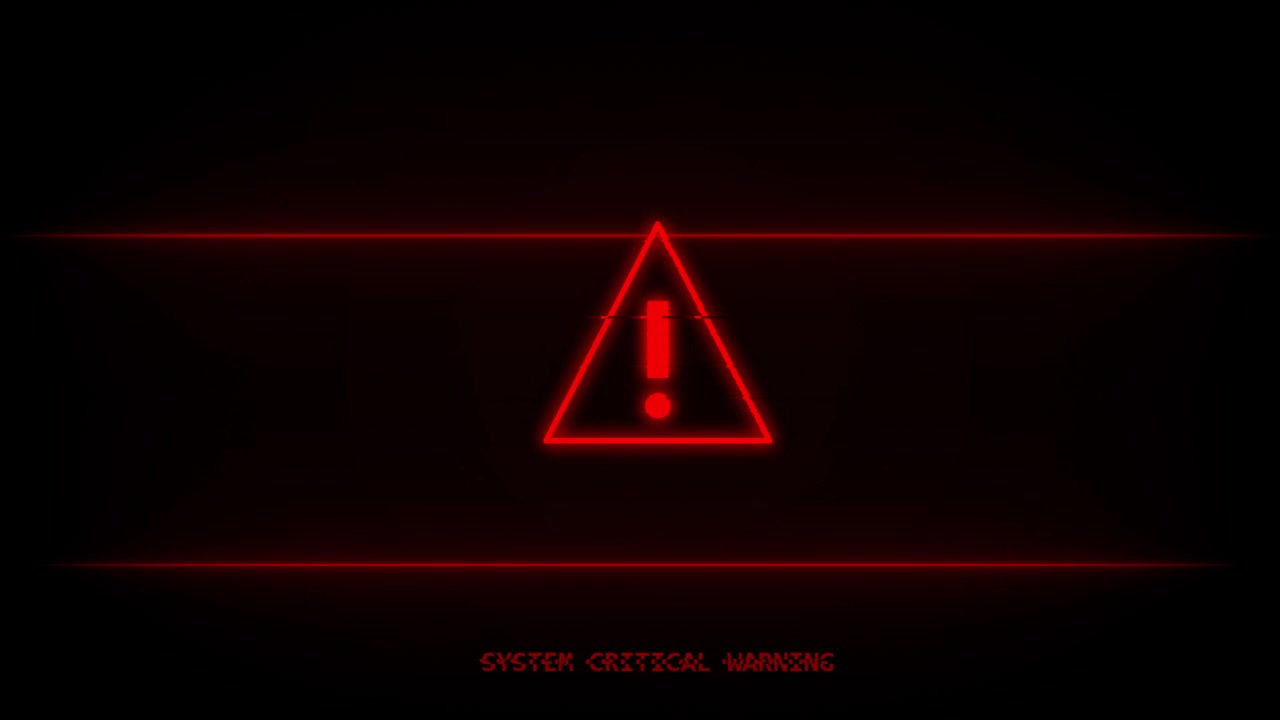Glowing Red System Critical Warning Icon With Glitch Effect