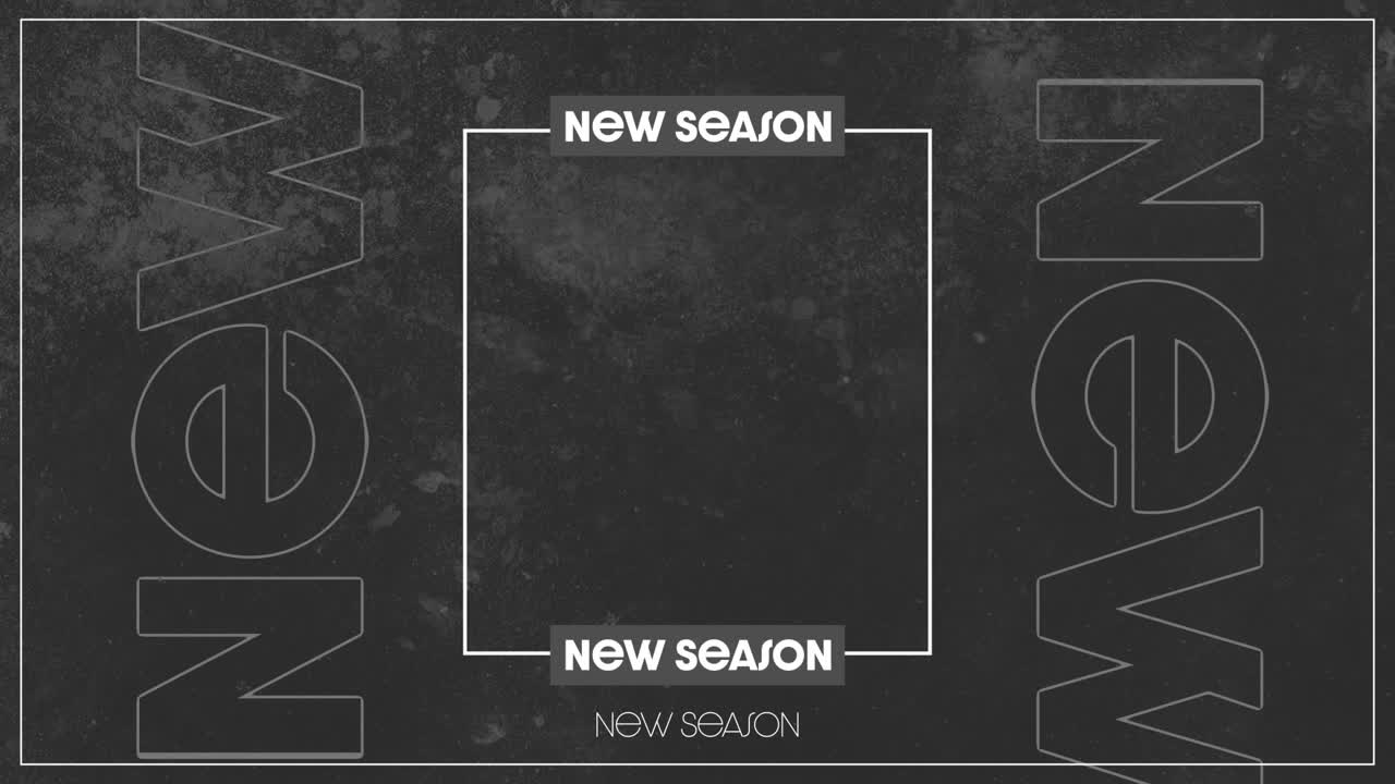 ⁇ 색 텍스트의 애니메이션 새로운 시즌, 중앙  ⁇ 색 프레임과 회색 배경에 빈 공간