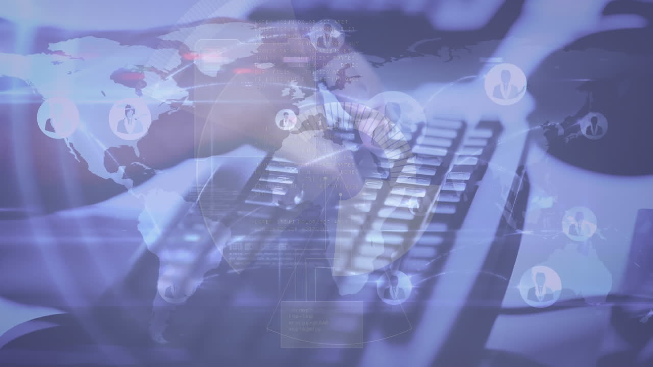 연결된 사람들의 네트워크 아이콘의 애니메이션, 키보드에 타이핑하는 손을 넘어