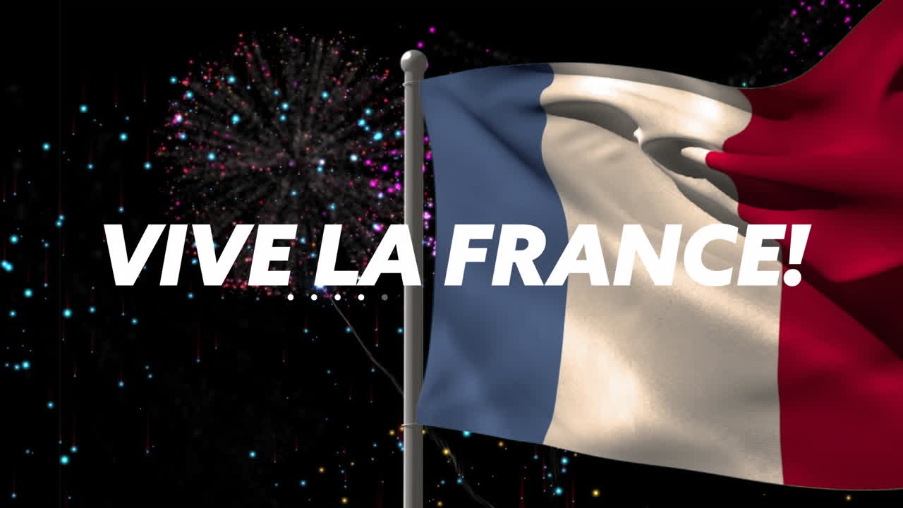 vive la france의 애니메이션, 텍스트, 프랑스 발, 불꽃놀이