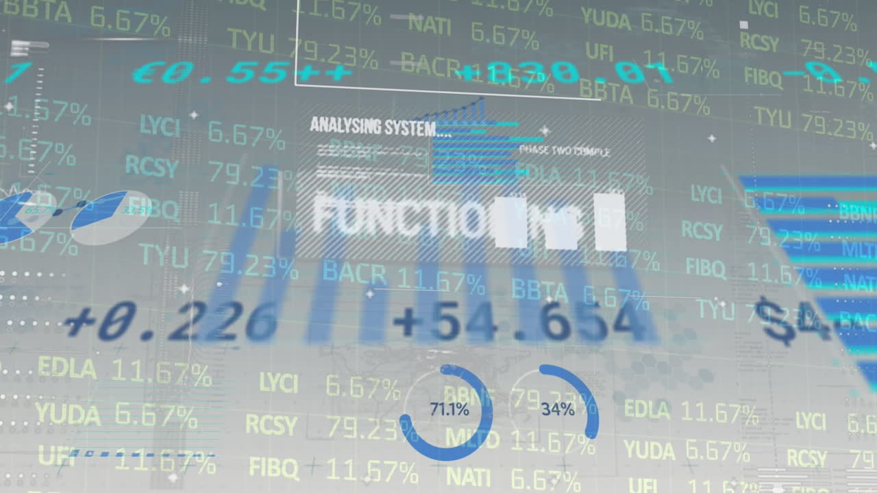 Animation of financial data processing on white background