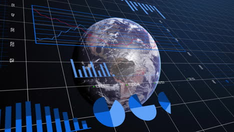 animation of statistics and digital data processing over globe