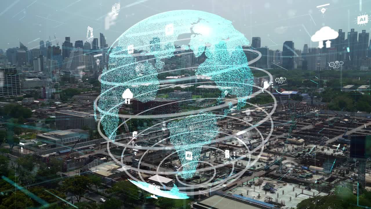 Construction technology concept with alteration graphic over construction site