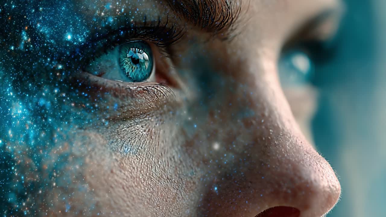 A Journey Through the Cosmos: Exploring the Enigmatic Depths of Human Emotion Through the Eyes, Merging Realism with Celestial Beauty and Imagination