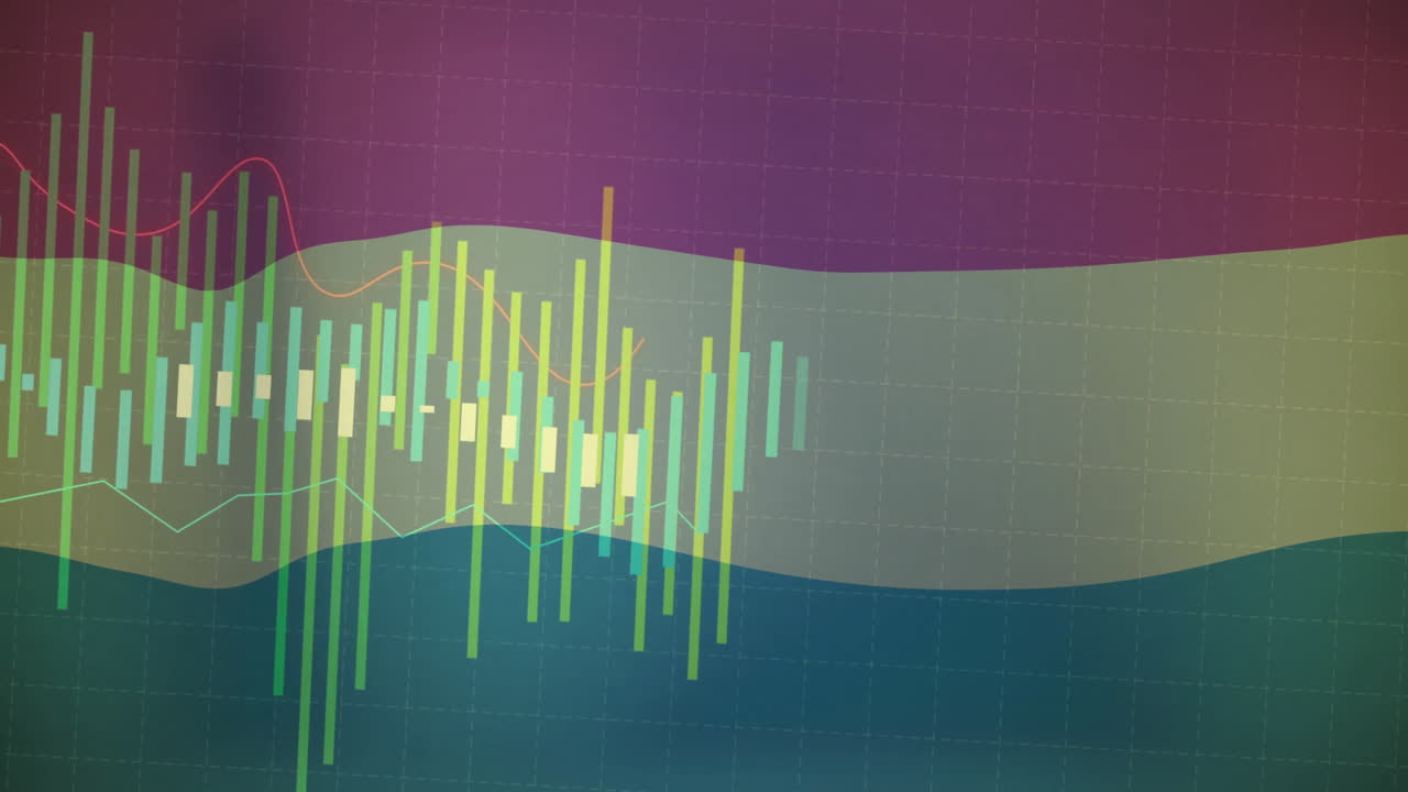 animación de datos financieros y análisis del mercado de valores sobre un fondo colorido