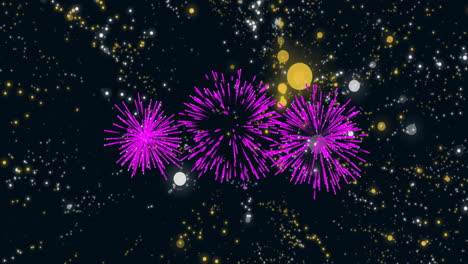 colorful fireworks animation over night sky with stars and glowing particles