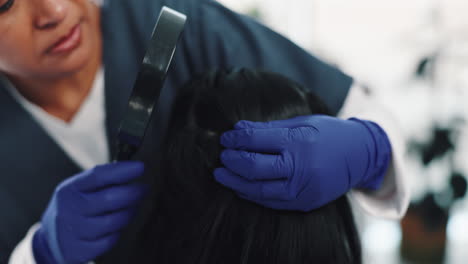 hair examination with magnifying glass