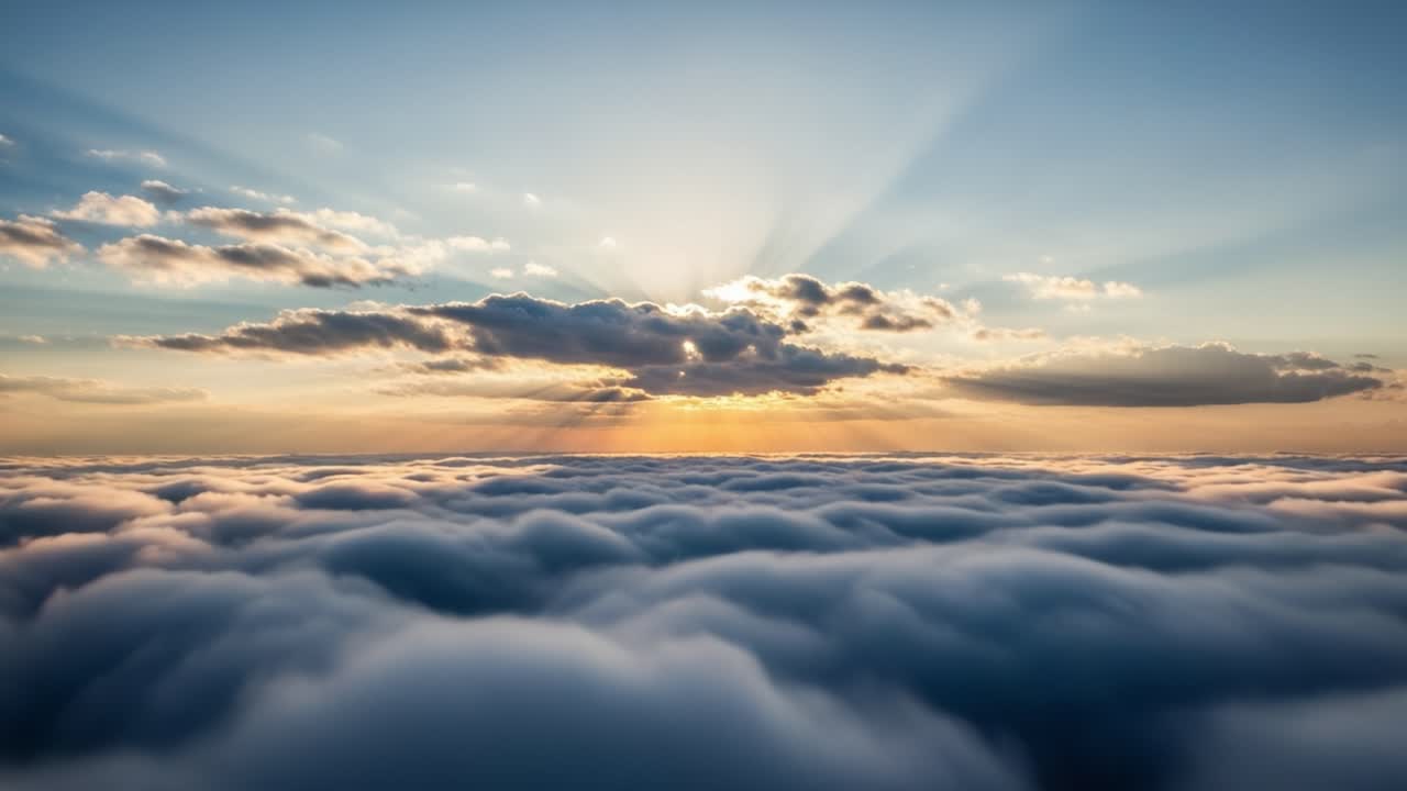 Radiant Sunset Above a Sea of Clouds with Golden Sunrays