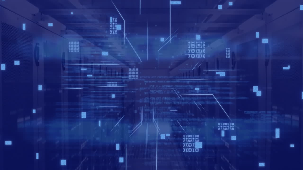 Animation of circuit board and data processing over computer servers