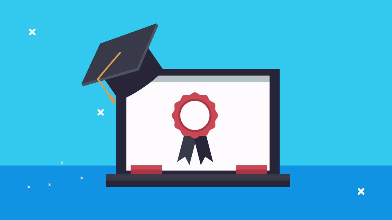 animación de regreso a la escuela con medalla en la computadora portátil