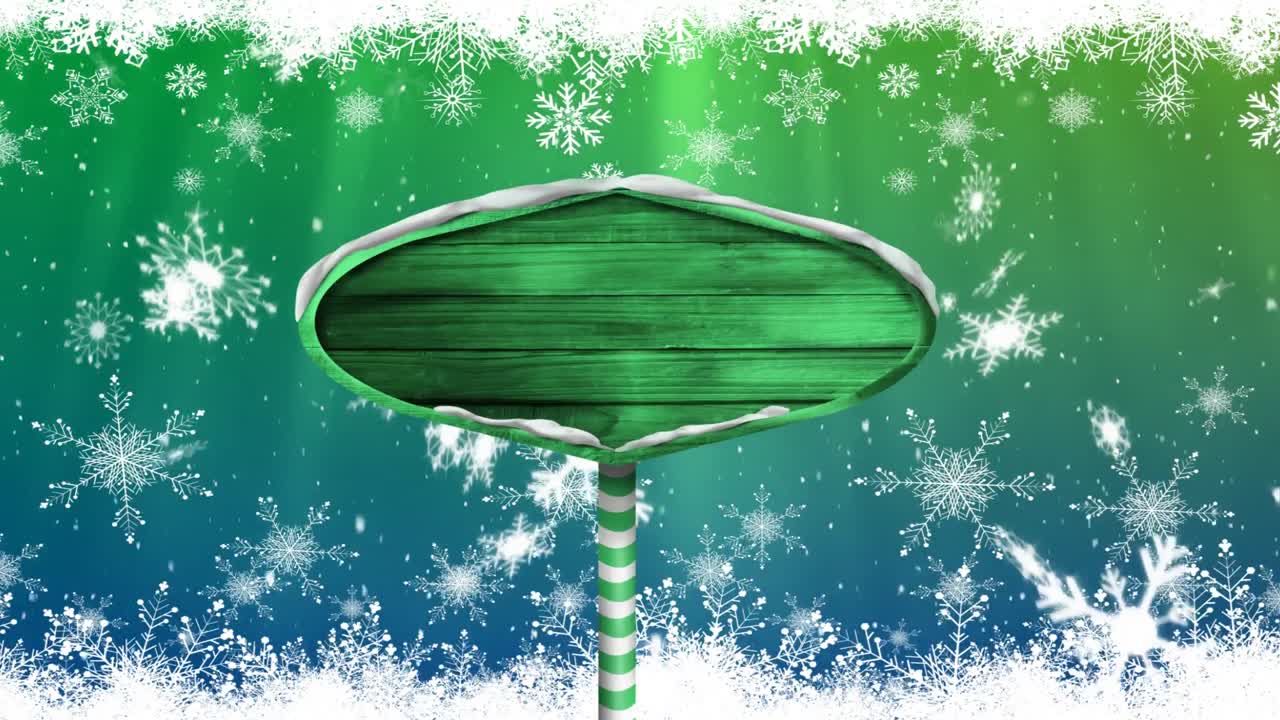 눈이 내리고 나무 표지판