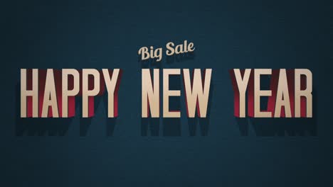 retro happy new year and big sale text set on a blue grunge texture
