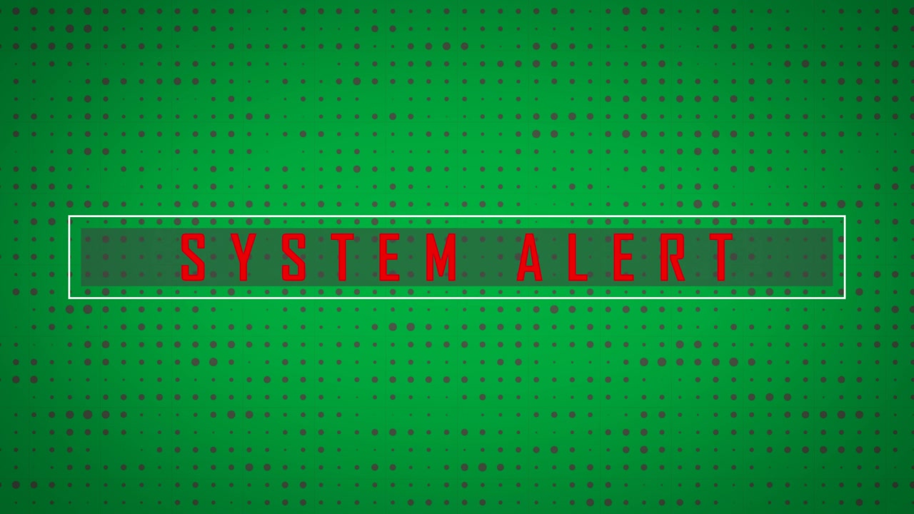 Digitally generated video of system alert text and red dots against black background