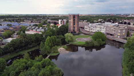 Cloudy-aerial-view-at-Amersfoort-Nieuwland,-The-Netherlands