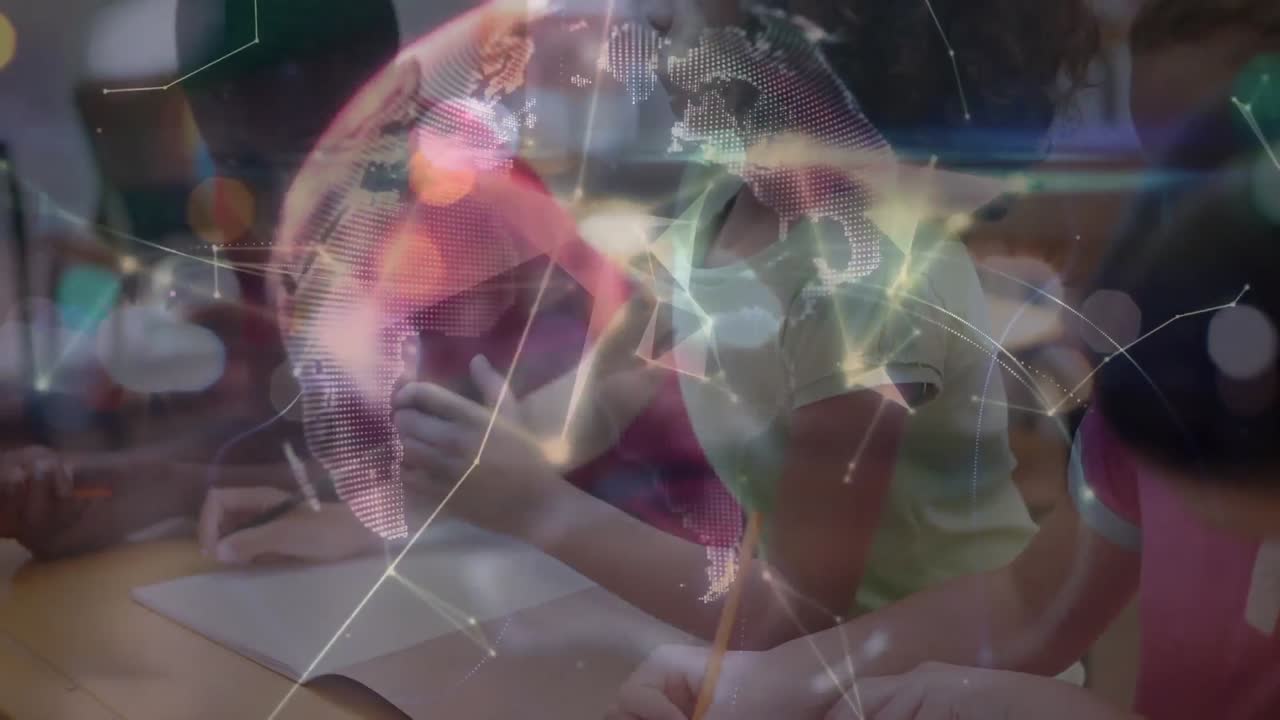 animación de la red de conexiones entre diversos escolares y el mundo
