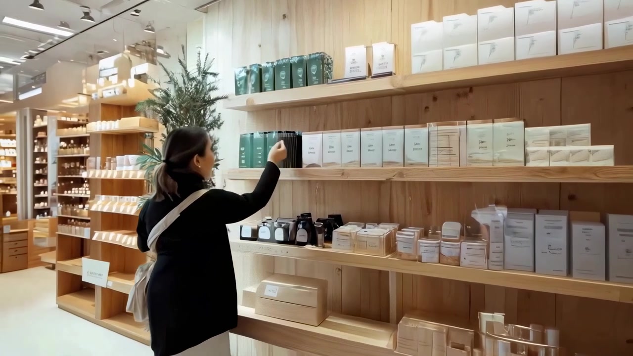 Kvinde handler hudplejeprodukter i en moderne detailbutik