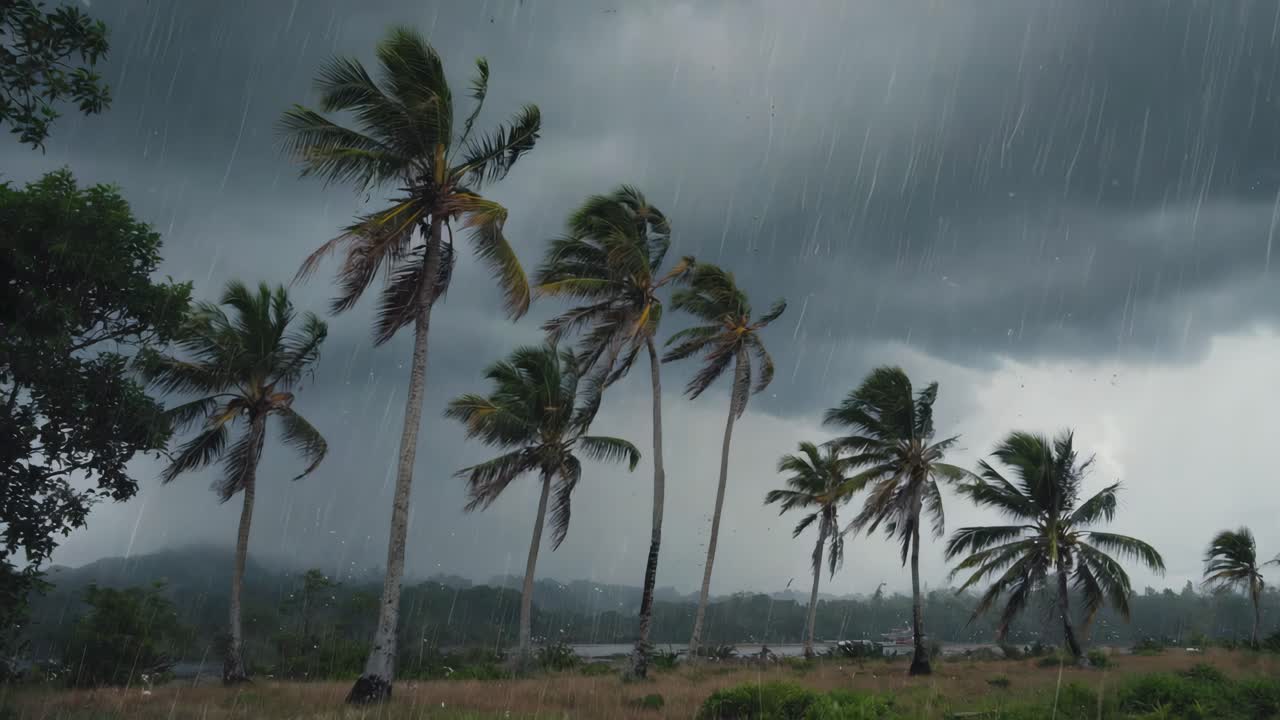 Stormy weather over tropical palm trees
