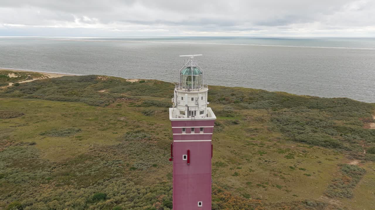 Fyr og sanddyner ved Ouddorp, Sør-Holland, luftfoto, Nederland