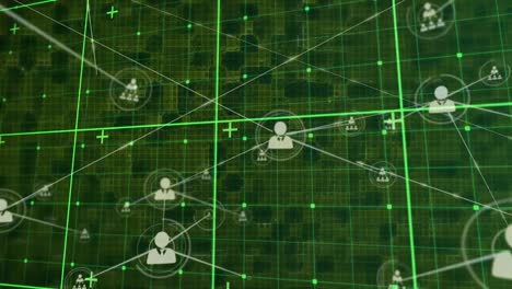 animación de la red de conexiones con iconos sobre la cuadrícula