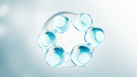 Transparent molecules with water bubbles background, 3d rendering