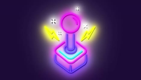 animation of neon video game controller icon against blue background