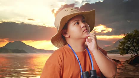 niño explorador contemplando la puesta de sol
