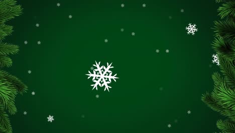 Animation-of-snow-falling-over-green-background