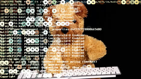 teddy bear operating a computer