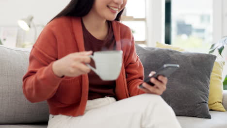 Closeup,-coffee-and-woman-on-couch