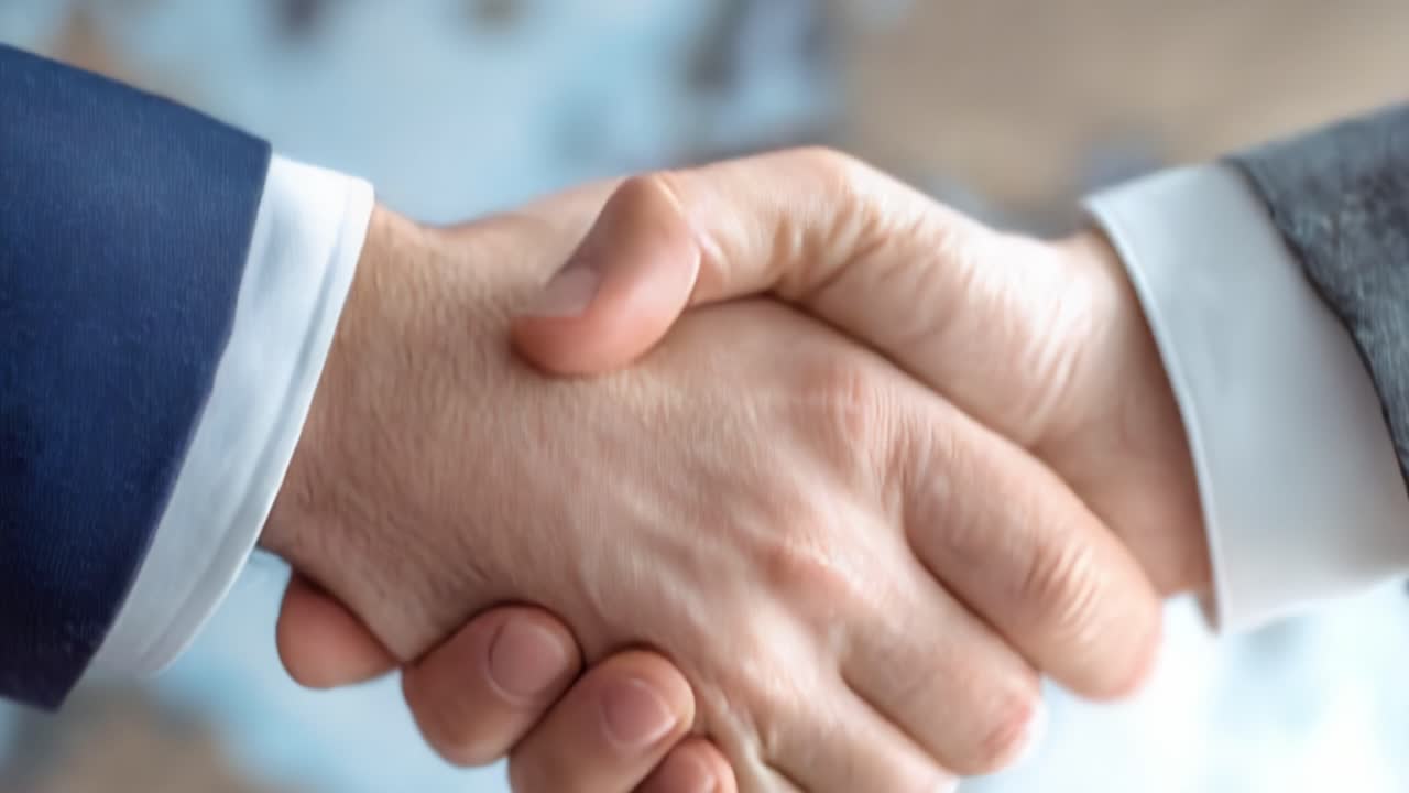 A Successful Business Partnership: The Firm Handshake Represents Trust, Collaboration, and Professional Agreement Between Two Individuals in a Corporate Setting