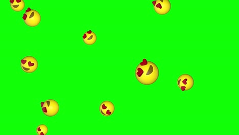 emoji emoticon face of love heart falling green chroma key screen animation 3d