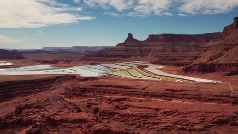 Der-Sich-Nach-Links-Bewegende-Drohnenschuss-Steigt-über-Kaliteichen-In-Moab,-Utah