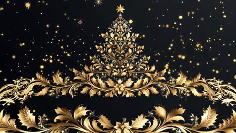 a gold tree with a star on top of it. the tree is surrounded by gold leaves and is decorated with gold stars. the image has a festive and celebratory mood, likely representing the holiday season