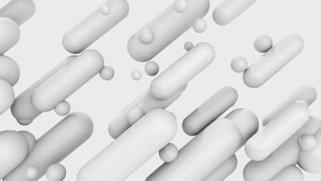 3d abstract set of different colors shapes cylinder and balls background. 4k computer render loop animation footage.