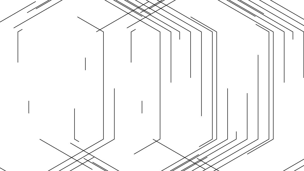 línea abstracta iluminación hexagonal movimiento color negro en fondo blanco animación de bucle sin costuras 4k con espacio de copia