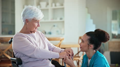 support, conversation or nurse holding hands