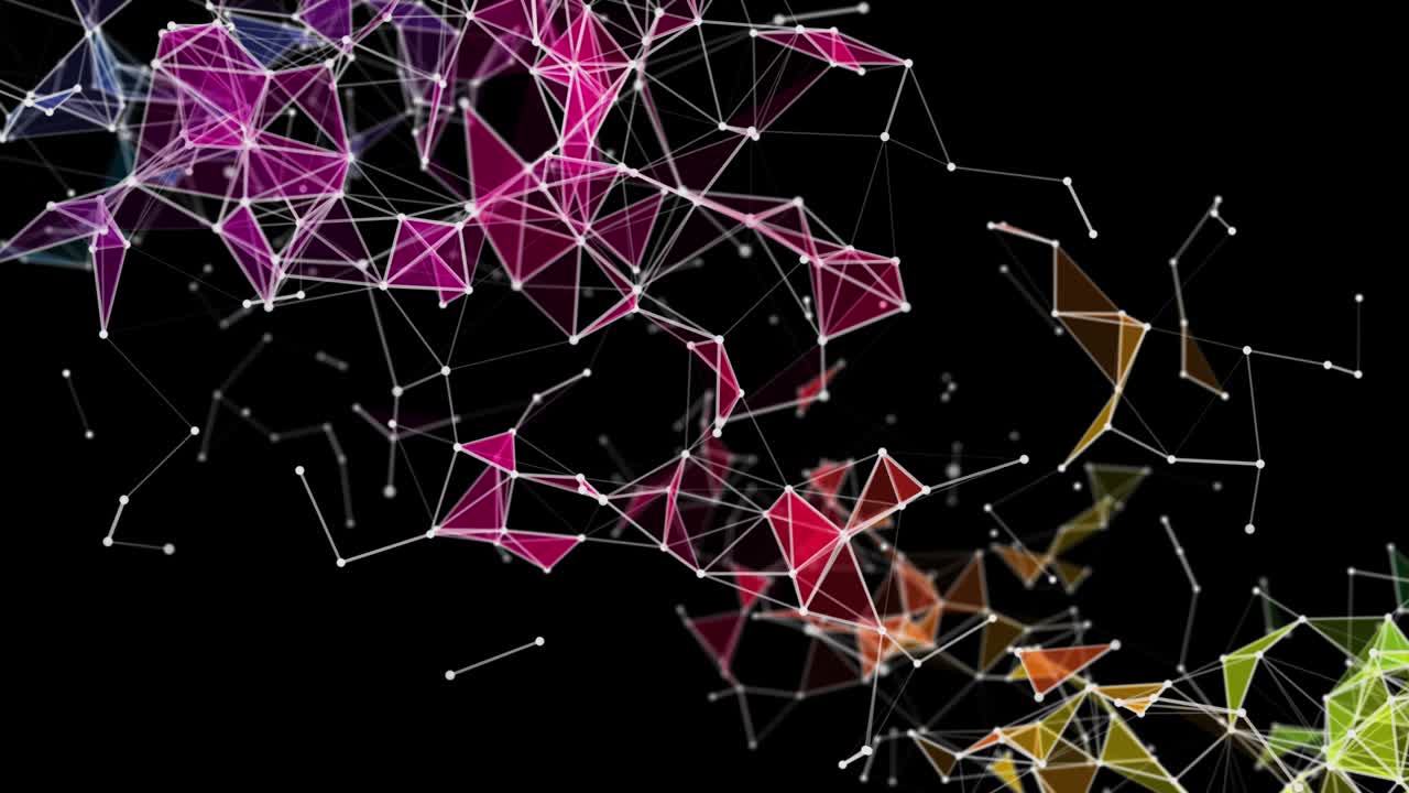 animación futurista del plexo con triángulos brillantes en cámara lenta, 4096x2304 bucle 4k
