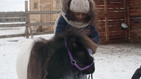 girl stroking pony