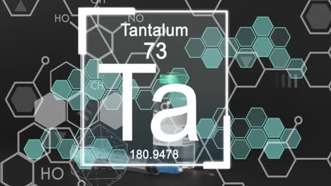 animation of chemical structures and formulas over vial