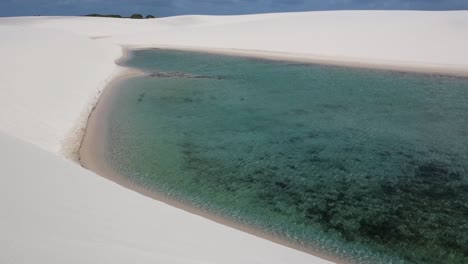 crystal clear blue rain water lagoons in dunes of lencois maranhenses