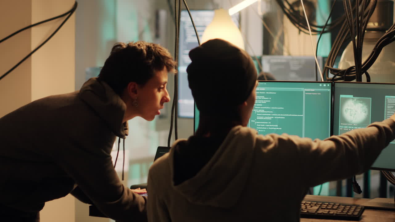 Hackers working on computer screens