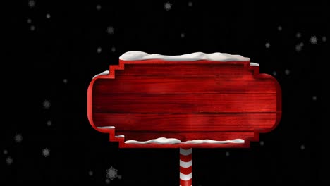 Animation-of-wooden-sign-with-copy-space-over-snow-falling