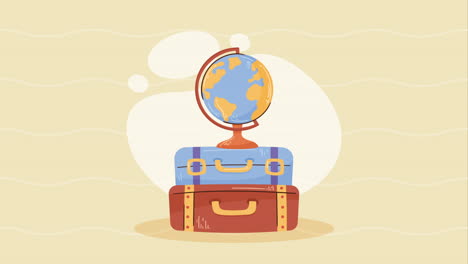 suitcases travel and earth map animation